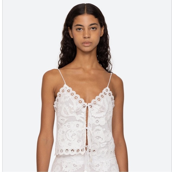 NWT Sea New York Lovina Lace Cami Camisole Tie Front Top Blouse Cream White XS